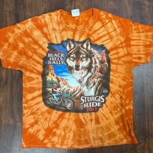 Hanes Sturgis Ride 2011 Orange Tie Dye T-Shirt Wolf